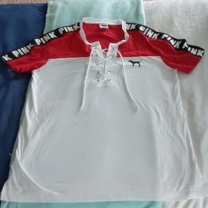 PINK white cross tie t shirt